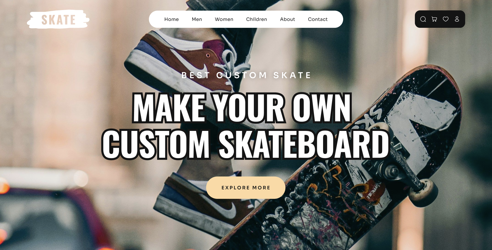 Skate custom skateboard e-commerce landing page preview
